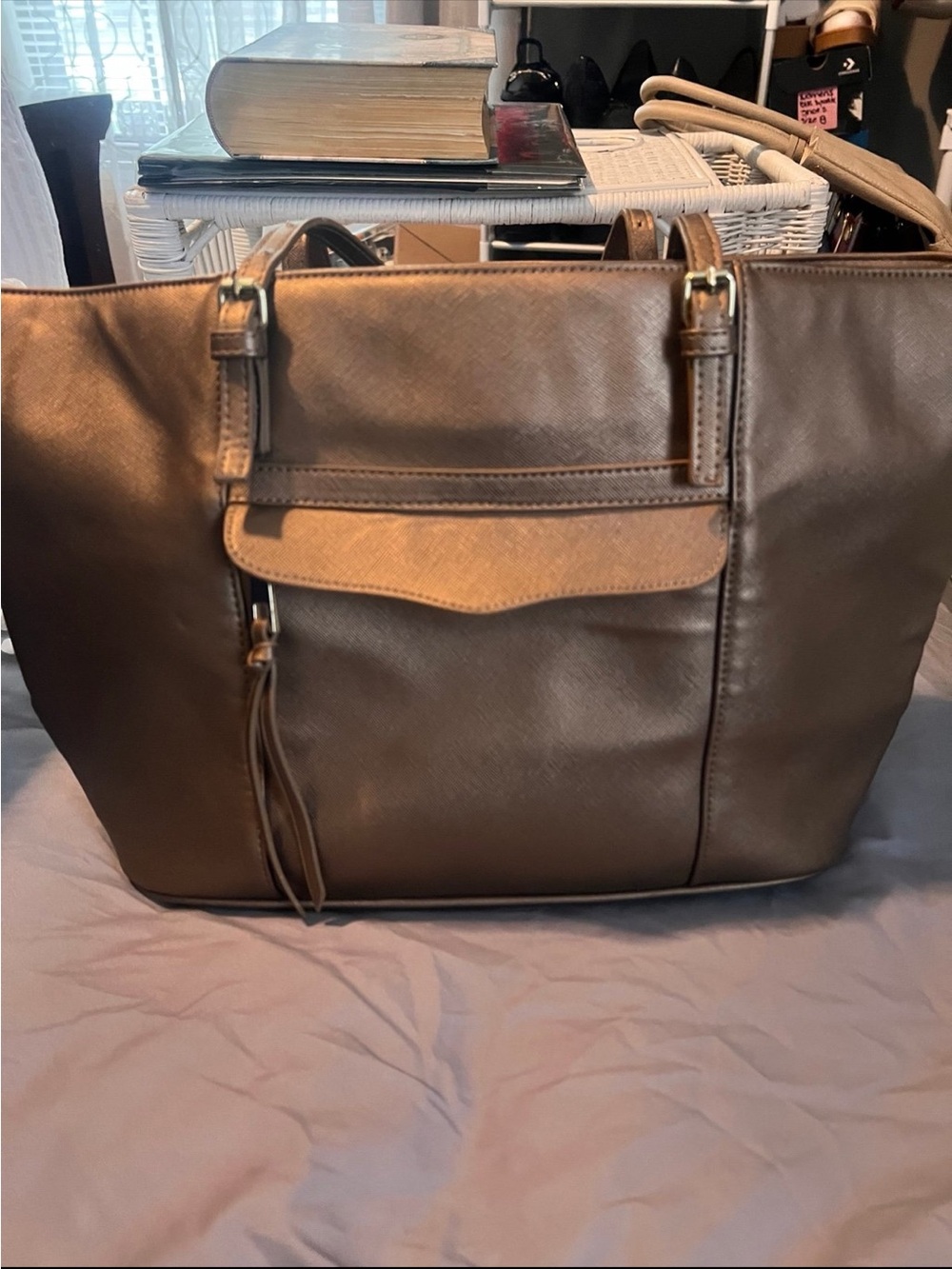Women's “Charming Charlie”Metallic Bronze Tote Bag - Classic Everyday Carry